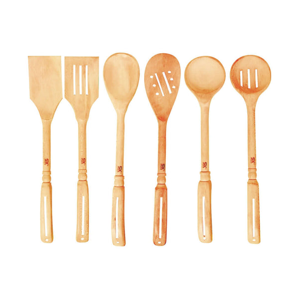 6 Piece Fancy Wooden Cooking Utensils Set of Spoons for Non-Stick Cookware