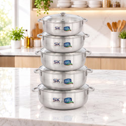 10 Pieces Export Quality Aluminum Metal Finish Caldero Pot Set with Glass Lids – 20–28 cm