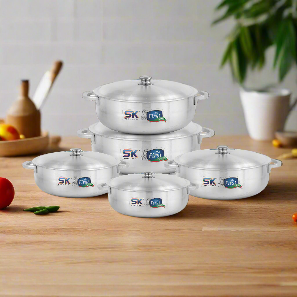 SK Export Quality Cooking Pot / Caldero Pot Set With Aluminum Lid -Metal Finish