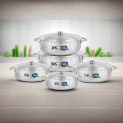 SK Export Quality Cooking Pot / Caldero Pot Set With Aluminum Lid -Metal Finish