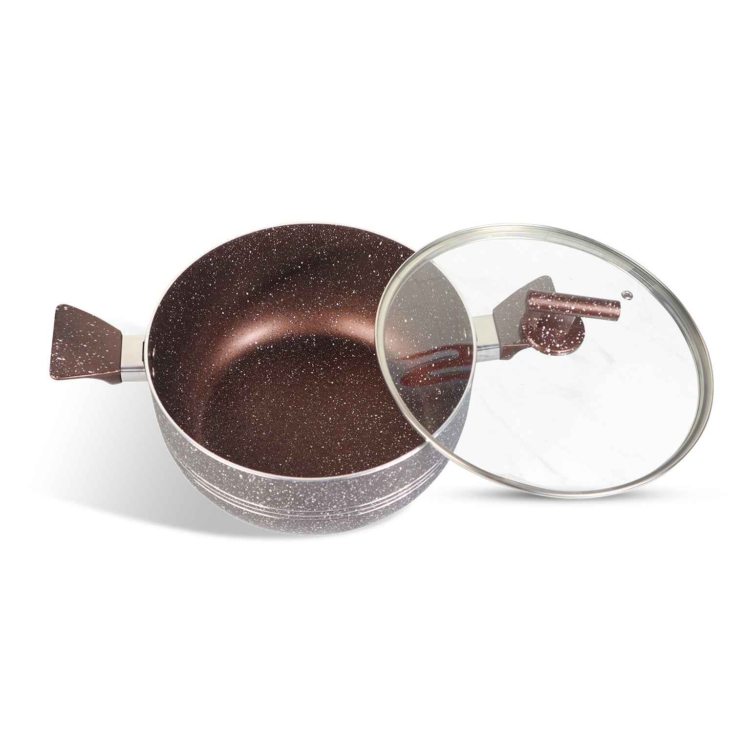 10 Pieces Non Stick Marble Coated Innovant Casserole (Daigchi/Baigona) Set - Chocolate - Skcookware