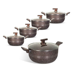 10 Pieces Non Stick Marble Coated Innovant Casserole (Daigchi/Baigona) Set - Chocolate - Skcookware