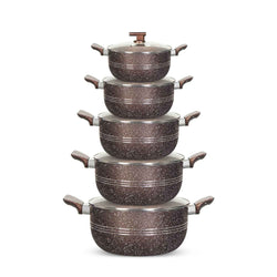 10 Pieces Non Stick Marble Coated Innovant Casserole (Daigchi/Baigona) Set - Chocolate - Skcookware
