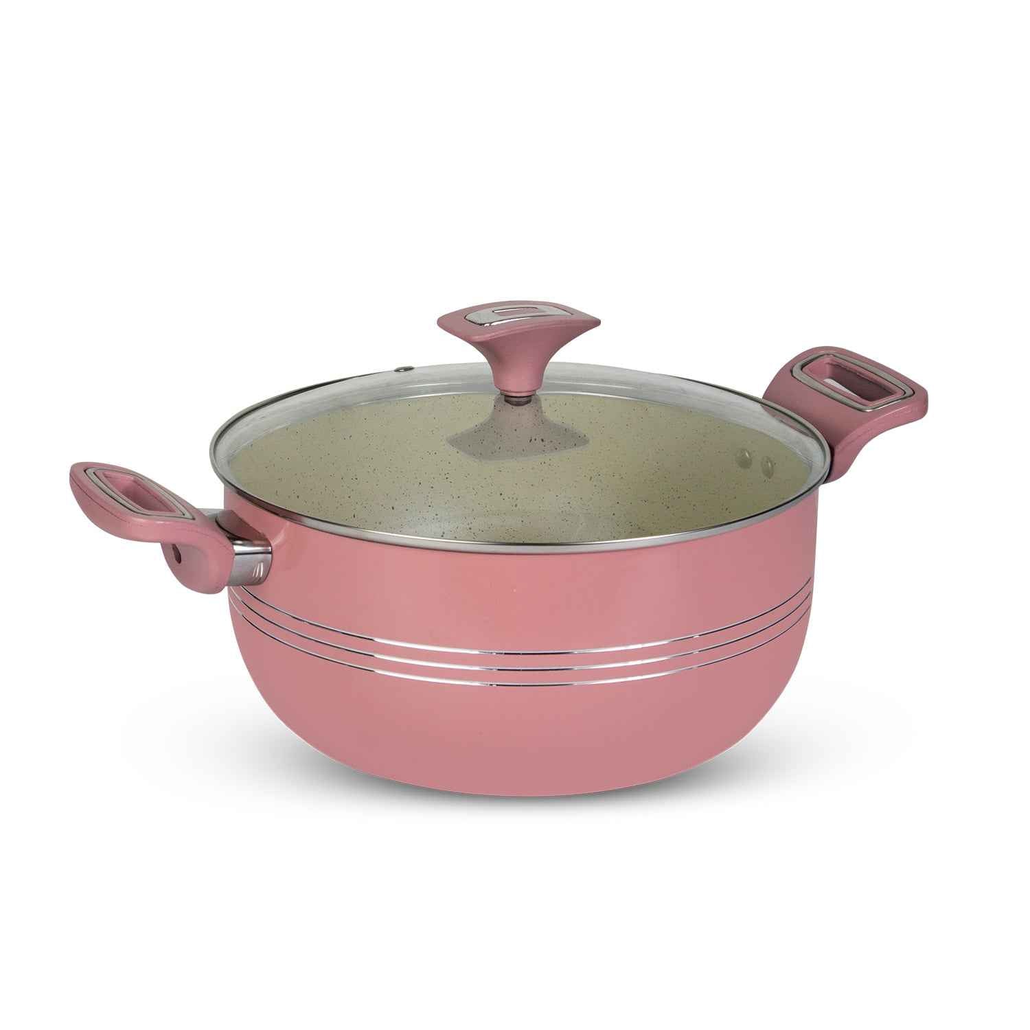 10 Pieces Non Stick Marble Coated Innovant Casserole (Daigchi/Baigona) Set - Pink - Skcookware
