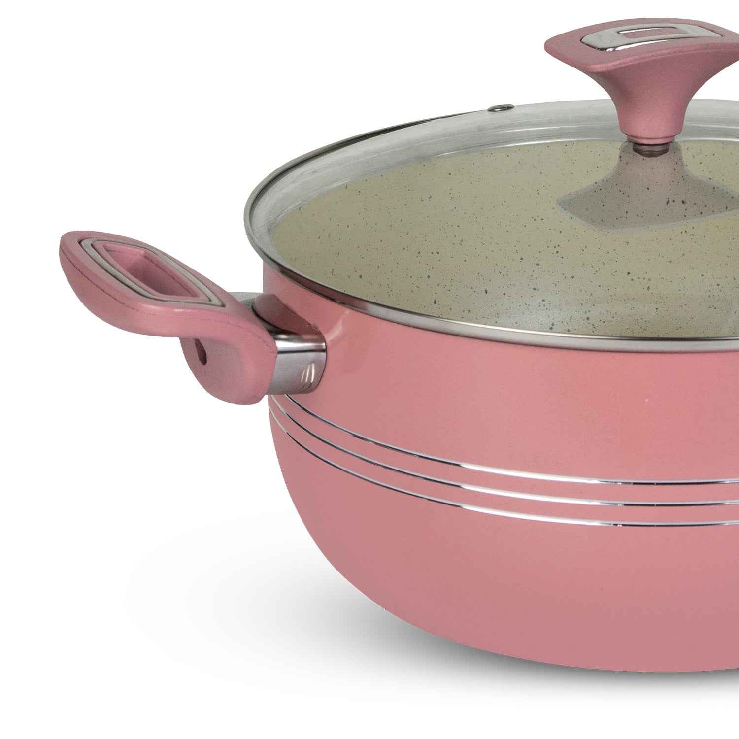 10 Pieces Non Stick Marble Coated Innovant Casserole (Daigchi/Baigona) Set - Pink - Skcookware