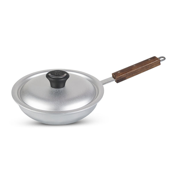 Aluminum Anodized Fry Pan with Lid and Smooth Wooden Handle - Salvano