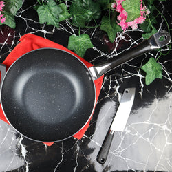 Mirror Polish Aluminum Steno Frying Pan inside Marble Coat - Black