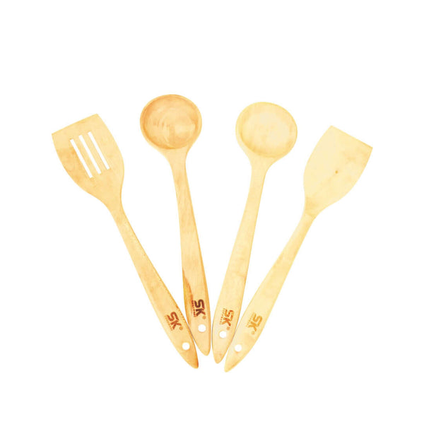 4 Piece Oval Wooden Cooking Utensils Set of Spoons for Non-Stick Cookware