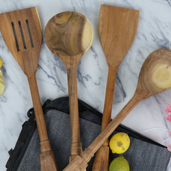 4 Piece Fancy Wooden Cooking Utensils Set of Spoons for Non-Stick Cookware