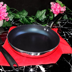 Mirror Polish Aluminum Steno Frying Pan inside Marble Coat - Maroon