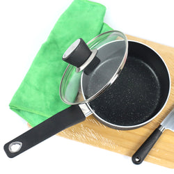 Black Marble Coated Sauce Pan with Tempered Proof Glass Lid