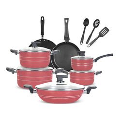 15 Pieces Non Stick Burberry Ezee Gift Set - Maroon & Black