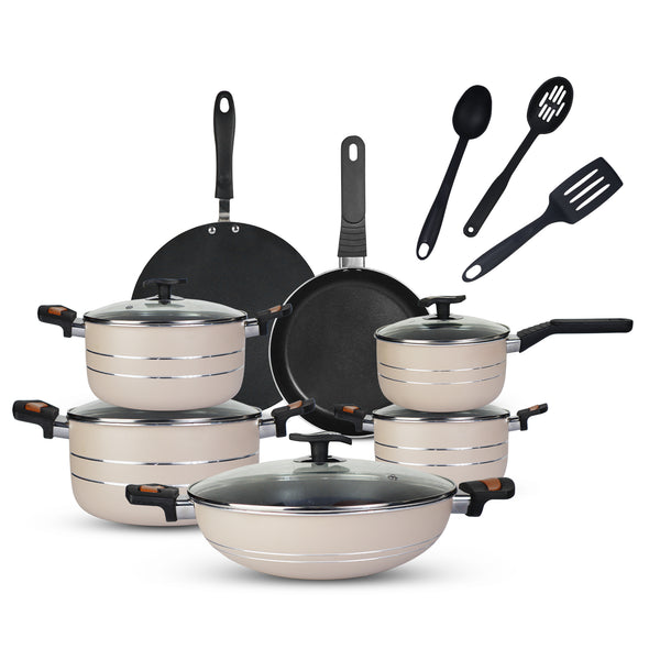 15 Pieces Non Stick Burberry Ezee Gift Set - Off White & Black