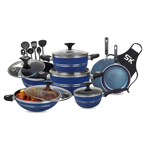 16 Pieces Marble Coated Gift Pack Daisy Cookware Set - Blue - Skcookware