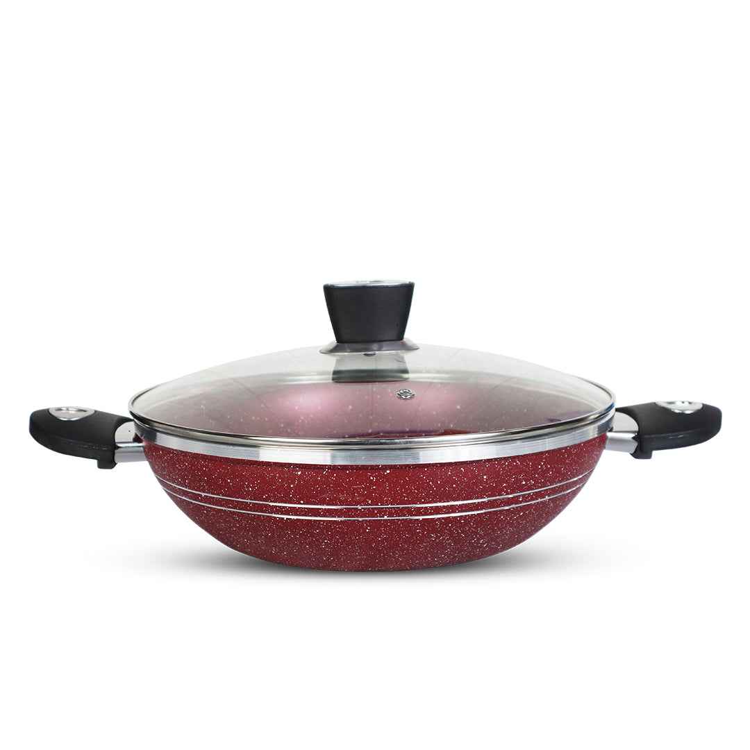 16 Pieces Marble Coated Gift Pack Daisy Cookware Set - Maroon