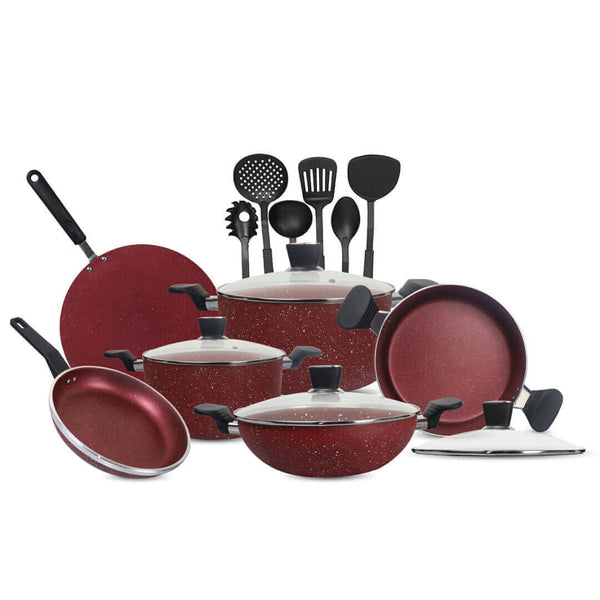 16 Pieces Marble Coating Copper Cook Gift Pack Set - Maroon - Skcookware