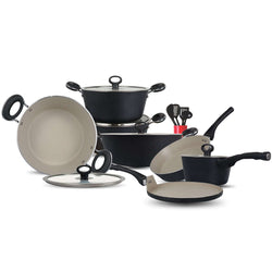 16 Pieces Non Stick Marble Coated Gift Signature Cookware Set - B&W - Skcookware