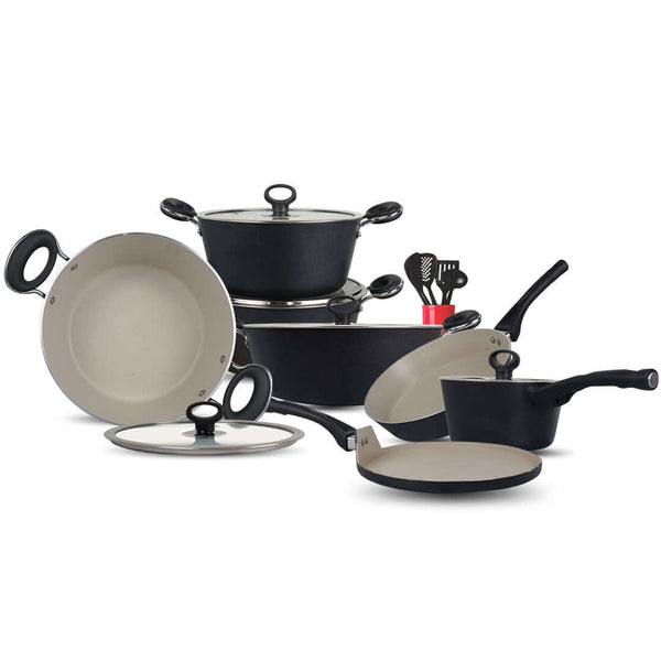 16 Pieces Non Stick Marble Coated Gift Signature Cookware Set - B&W - Skcookware