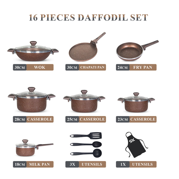 16 Pieces Non Stick Daffodil Gift Pack Set Gray Brown