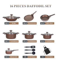 16 Pieces Non Stick Daffodil Gift Pack Set - Chocolate