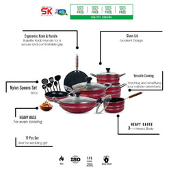 17 Pieces Non-Stick Galaxy Gift Pack Set - Red - Skcookware