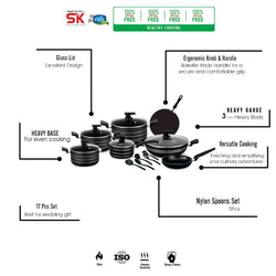 17 Pieces Non-Stick Tulip Gift Pack Set Black - Skcookware