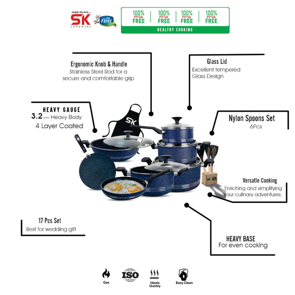 17 Pieces Non Stick Marble Coated Superior Gift Set - skcookware
