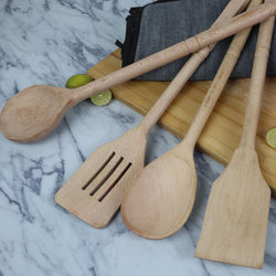 4 Piece Bigger Wooden Cooking Utensils Set of Spoons for Non-Stick Cookware