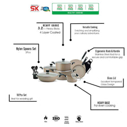 18 Pieces Non Stick Marble Coated Supreme Gift Pack Set Beige - Skcookware