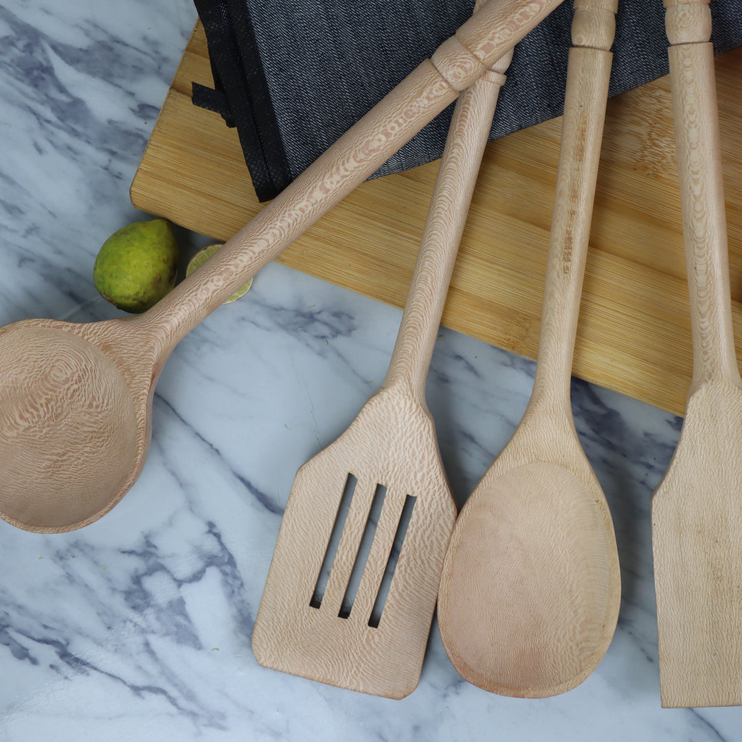 4 Piece Bigger Wooden Cooking Utensils Set of Spoons for Non-Stick Cookware