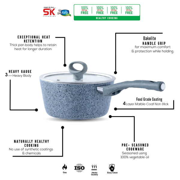 18cm Non Stick Marble Coated Signature Sauce Pan - skcookware