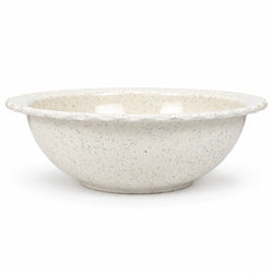 A speckled ceramic bowl with a scalloped rim, shown on a clean white background.