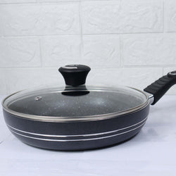 Non Stick Marble Coated Royal Frypan with Glass Lid - Black