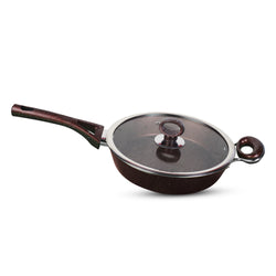 24cm Non Stick Marble Coated Signature Frypan with Glass Lid & Handle - Chocolate