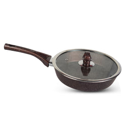 24cm Non Stick Marble Coated Signature Frypan with Glass Lid - Chocolate