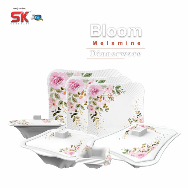 64 Pieces Melamine Single Glaze Bloom Dinnerware Set - 01