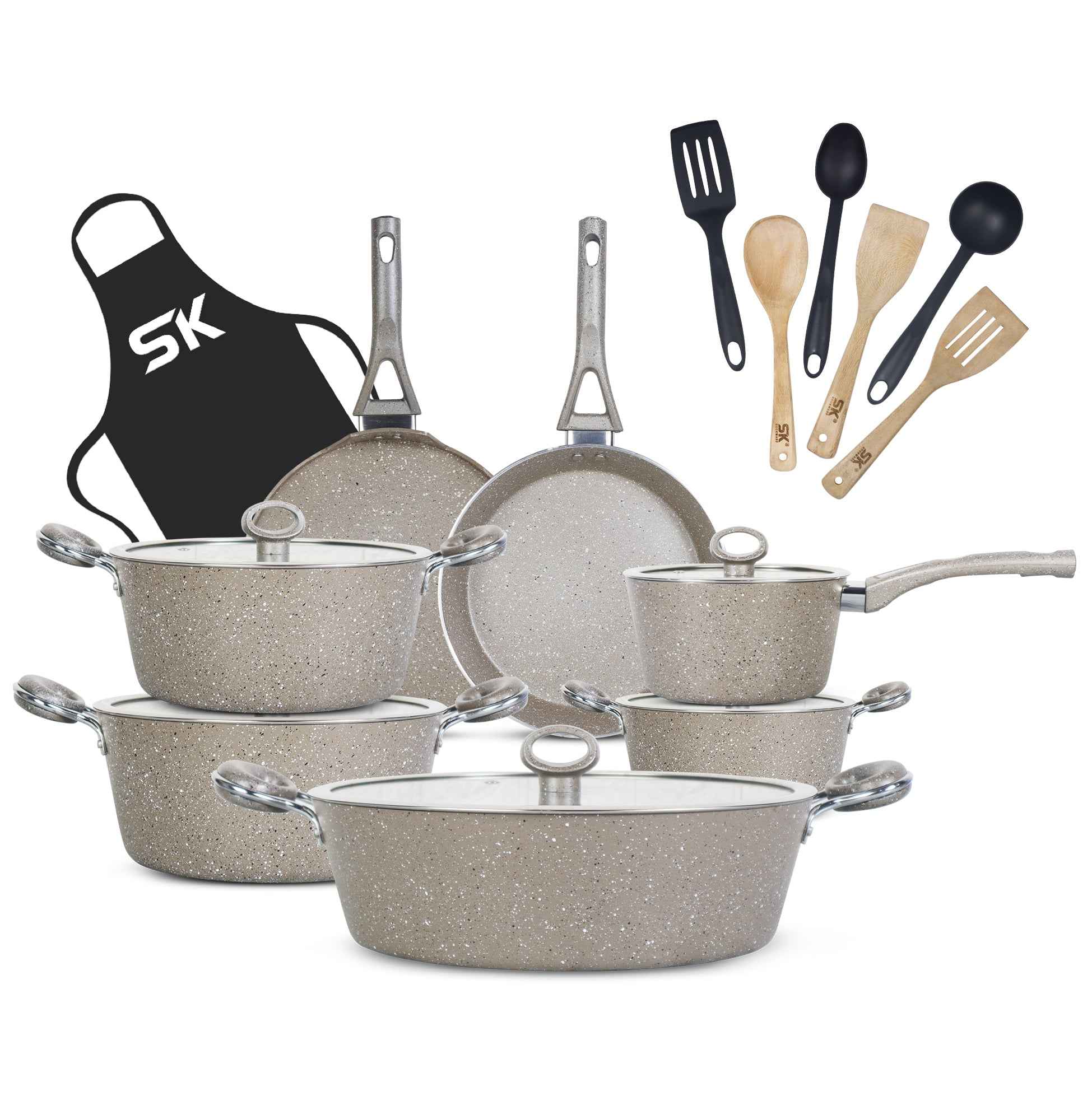 20 Pieces Marble Coated Gift Pack Signature PLUS Cookware Set - Beige - Skcookware