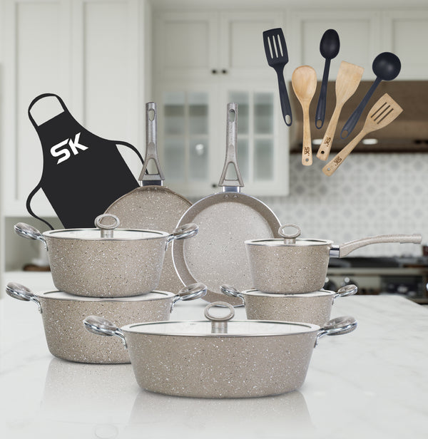 20 Pieces Marble Coated Gift Pack Signature PLUS Cookware Set - Beige