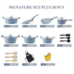 20 Pieces Marble Coated Gift Pack Signature PLUS Cookware Set - Grey