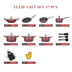 17 Pieces Non-Stick Tulip Gift Pack Set Off Maroon & Black