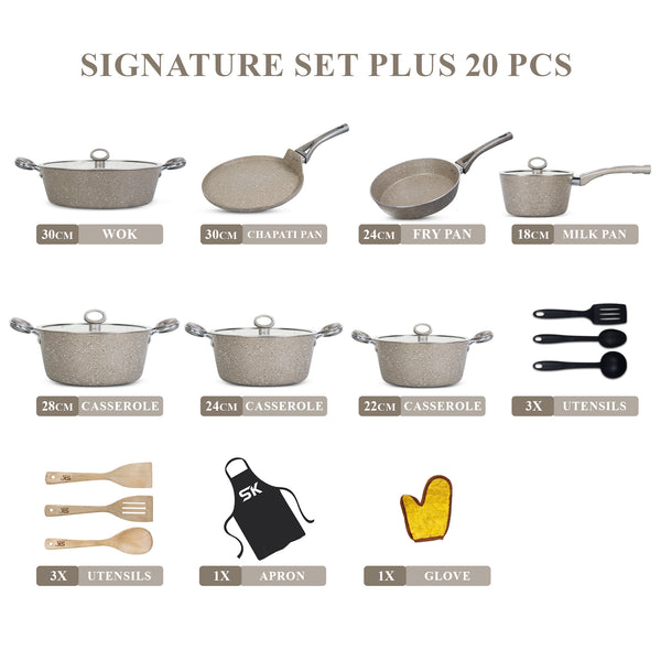 20 Pieces Marble Coated Gift Pack Signature PLUS Cookware Set - Beige