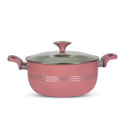 Non Stick Marble Coated Innovant Casserole (Daigchi/Baigona) with Glass Lid - Pink