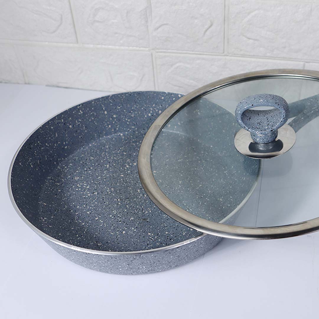 24cm Non Stick Marble Coated Signature Frypan with Glass Lid - Gray
