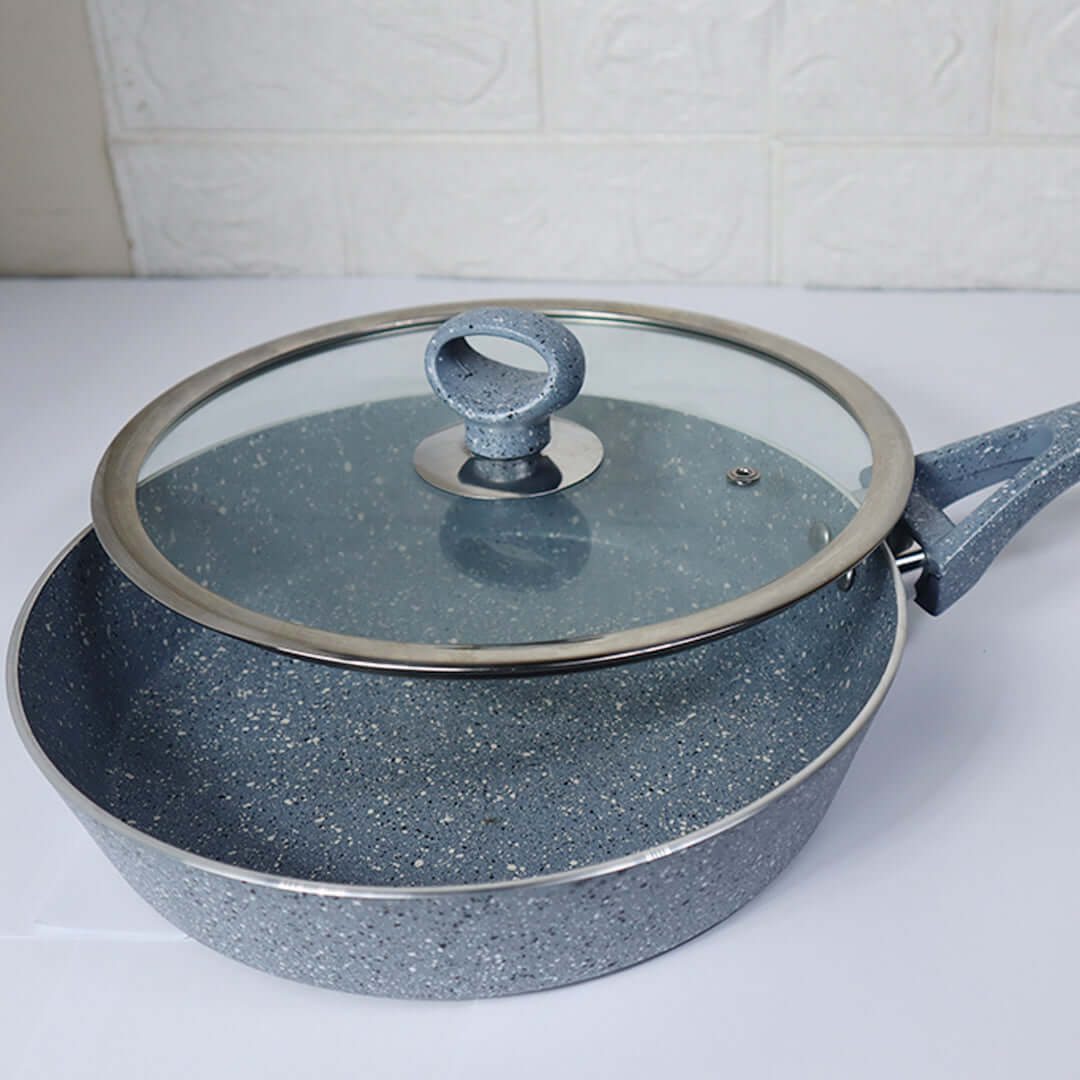 24cm Non Stick Marble Coated Signature Frypan with Glass Lid - Gray