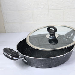 24cm Non Stick Marble Coated Signature Frypan with Glass Lid & Handle - Black