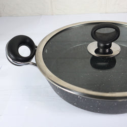24cm Non Stick Marble Coated Signature Frypan with Glass Lid & Handle - Black