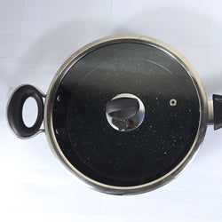 24cm Non Stick Marble Coated Signature Frypan with Glass Lid & Handle - Black