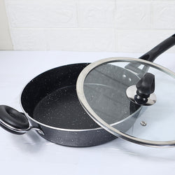 24cm Non Stick Marble Coated Signature Frypan with Glass Lid & Handle - Black