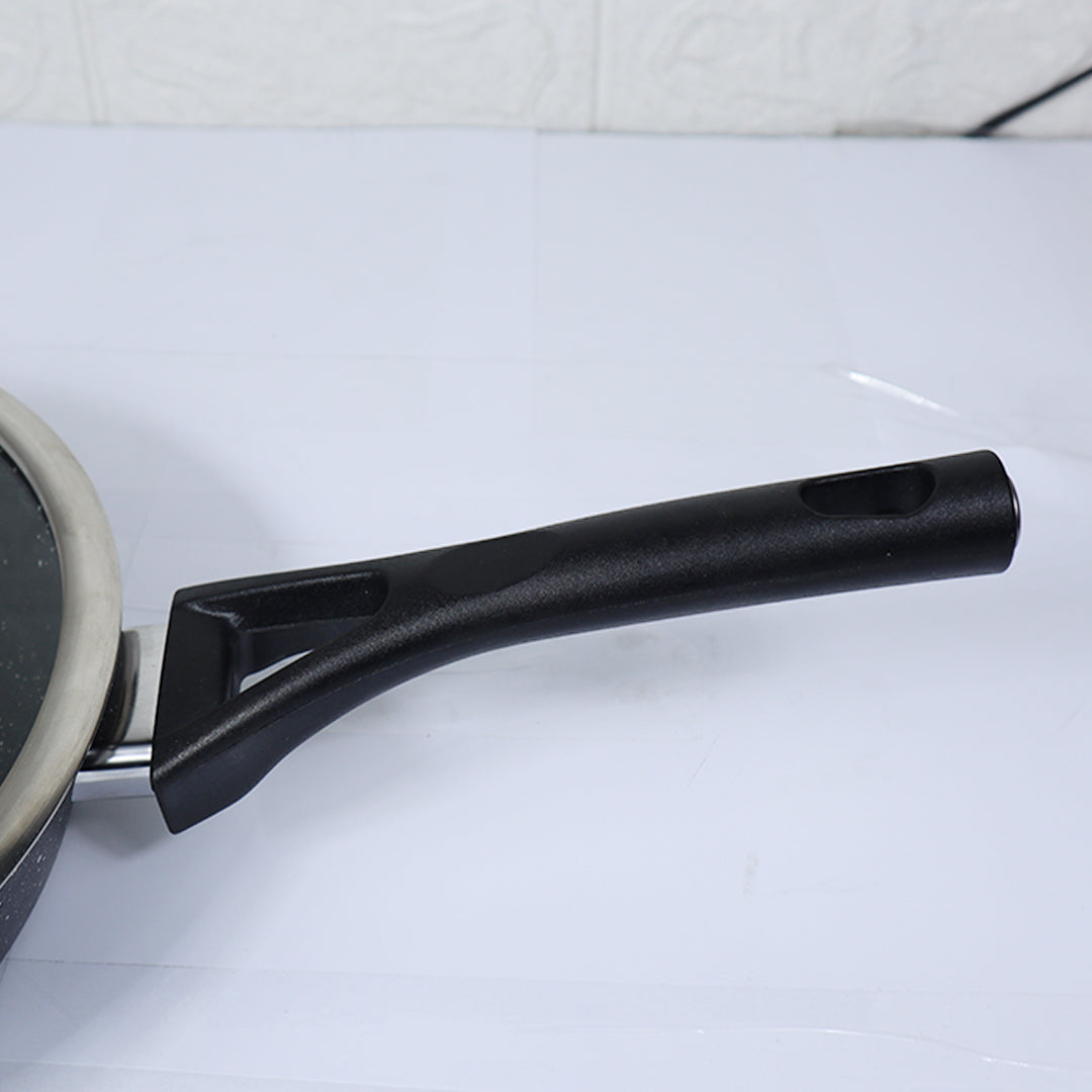 24cm Non Stick Marble Coated Signature Frypan with Glass Lid & Handle - Black