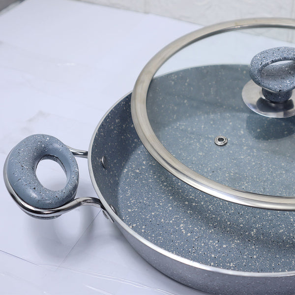24cm Non Stick Marble Coated Signature Frypan with Glass Lid & Handle - Gray
